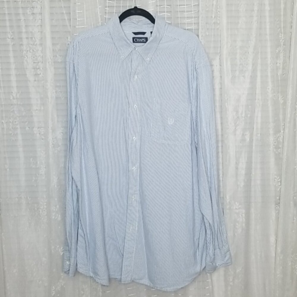Chaps Blue & White Striped Button Down Long Sleeve Men's Shirt SzXXL